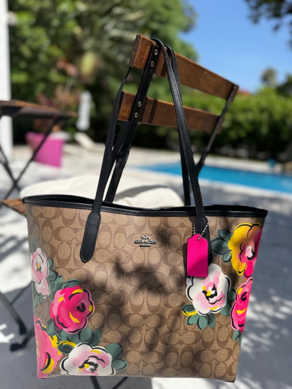 Coach City Tote in Signature Canvas with Vintage Rose Floral Print